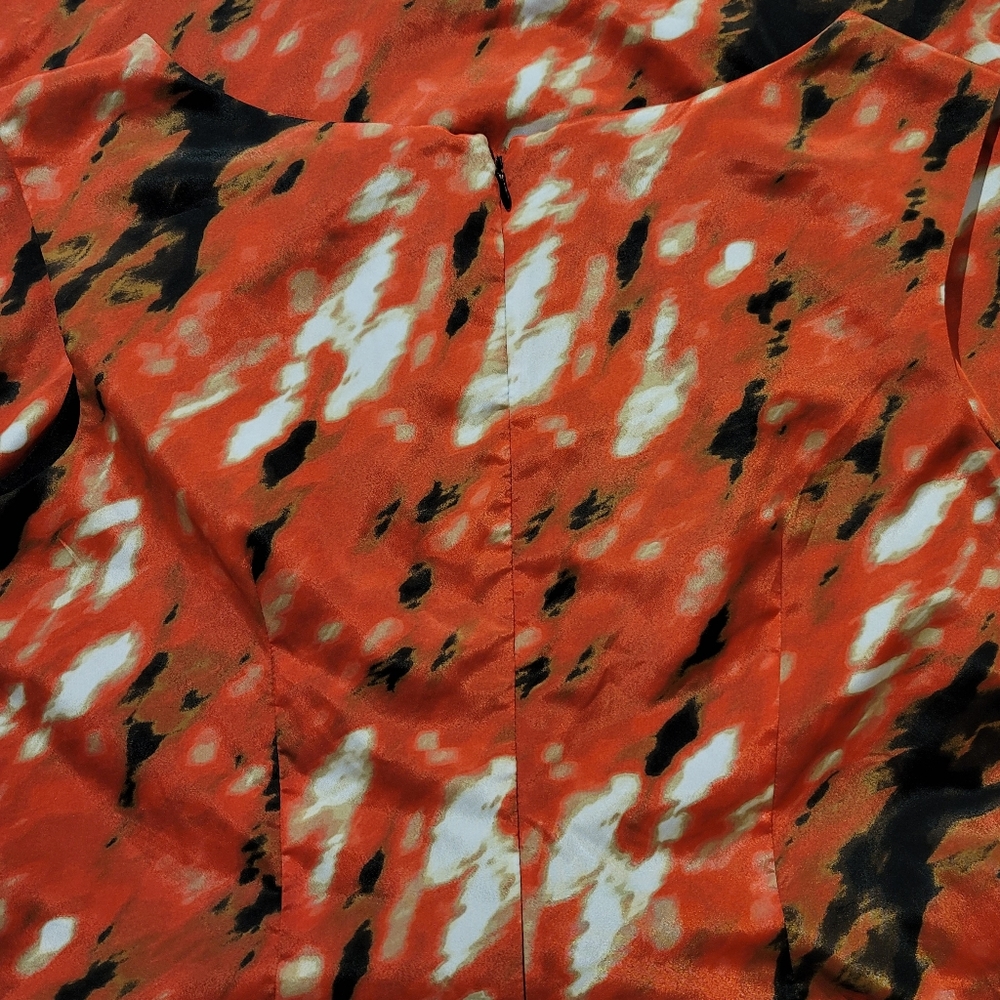 Worthington Sz 16 Knee Length Dress Black Red Tan White Cutout Neckline - Picture 4 of 7